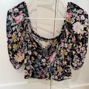 Saltwater Luxe Floral Puff Sleeve Blouse - Black and Pink